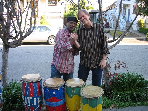 Master Haitian drummer Daniel Brevil and his 2012 apprentice Kendrick Freeman.