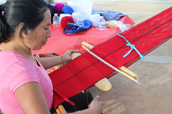Cultural treasure Silvia Santiago demonstrates how to weave a reboso using the backstrap weaving technique during the Synergy Festival in Coachella in 2012.