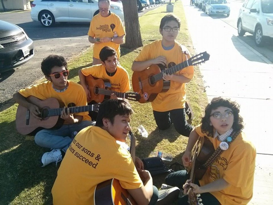 Coachella youth prepare to present a song written during one of ACTA's "house gatherings" and collective song-writing workshops, held as part of ACTA's involvement in the Building Healthy Communities initiative.