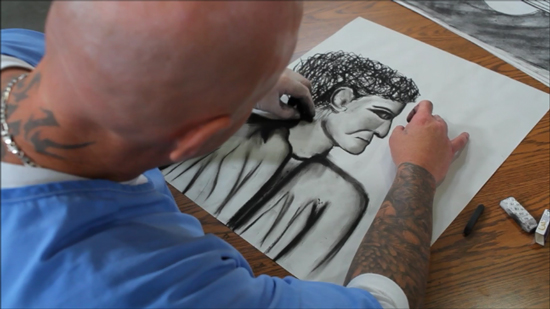  A participant in the drawing workshops  taught by Omar Ramirez at Corcoran State  Prison from September-Decemter 2014.