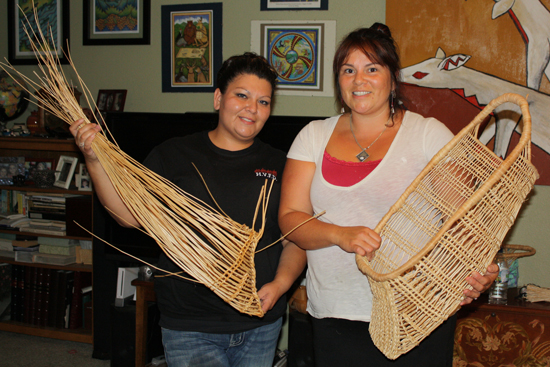 Master Yurok basketweaver Margaret Lee Peters (right) and her cousin and 2014 apprentice Kristen Rose Raymond