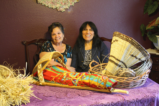 Master Maidu basket weaver Shiwaya Peck(right) and her 2014 apprentice Valerie Edwards.
