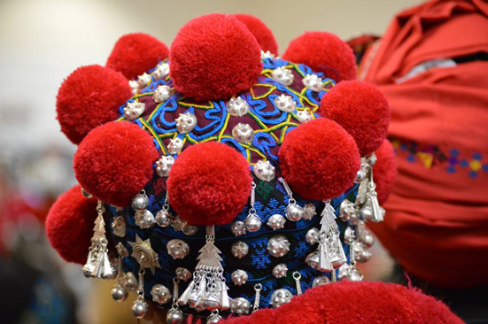 A close up of a traditional Iu-Mien headwrap show an example of the embroidery that will be taught during their year-long, intergenerational workshop series, supported in part by ACTA's Living Cultures Grants Program.