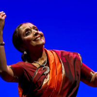 Viji Prakash portraying abhinaya during a dance lecture demonstration. Photo by Jorge Vismara