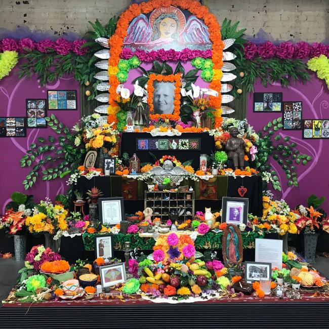 2017 Dia de los Muertos Altar at Self Help Graphics by Ofelia Esparza in honor of Sister Karen Boccalero, founder of Self Help Graphics. Photo: Amy Kitchener/Alliance for California Traditional Arts