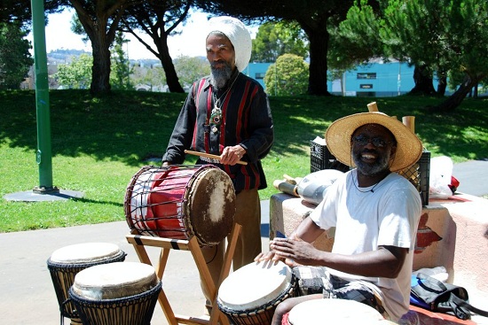 Dance Kaiso instructors Val Serrant (left) and Wilfred Mark of Trinidad along with Robbin Frey (not shown) teach youth the arts of the Caribbean in San Francisco.