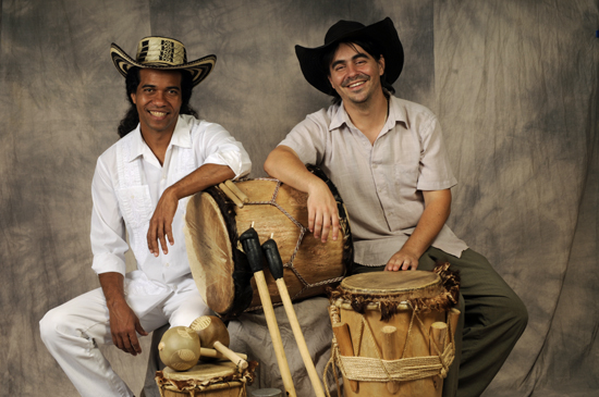  Master Afro-Colombian percussionist Eduardo Martínez Arvilla (left) and his apprentice Alberto López (Photo courtesy of Eduardo Martínez Arvilla)