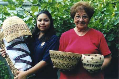 Master North Folk Mono basketweaver Avis Punkin with her granddaughter and 2003 apprentice Carly Tex