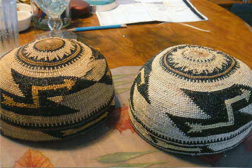 Ceremonial caps woven by master Karuk basketweaver Wilverna Reece.