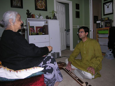 Photo of master Hindustani vocalist Lakshmi Shankar and her 2010 apprentice Ashwin Rode